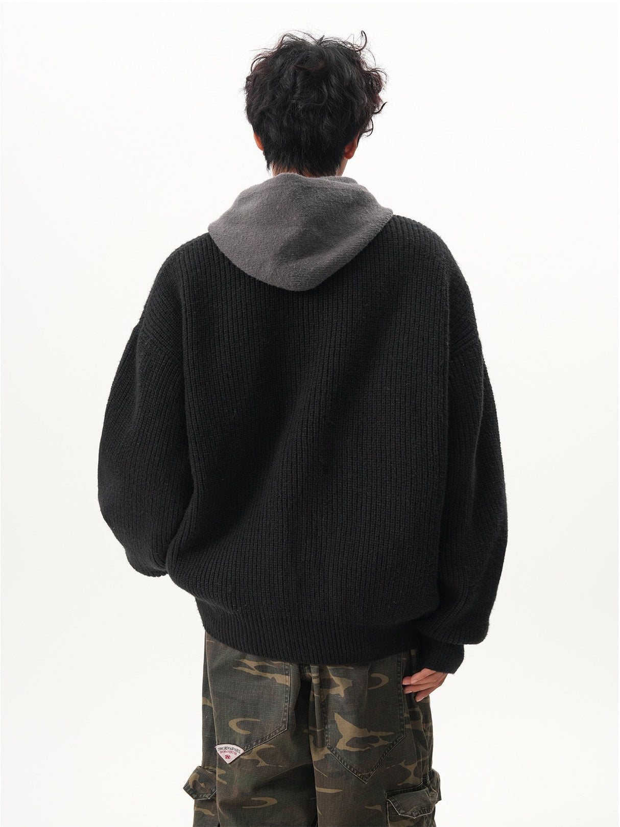 Layered-look Hooded Cardigan