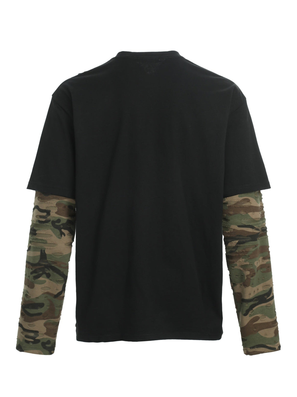 Hole Camouflage Splicing Fake Two Pieces Long-sleeved T-shirt