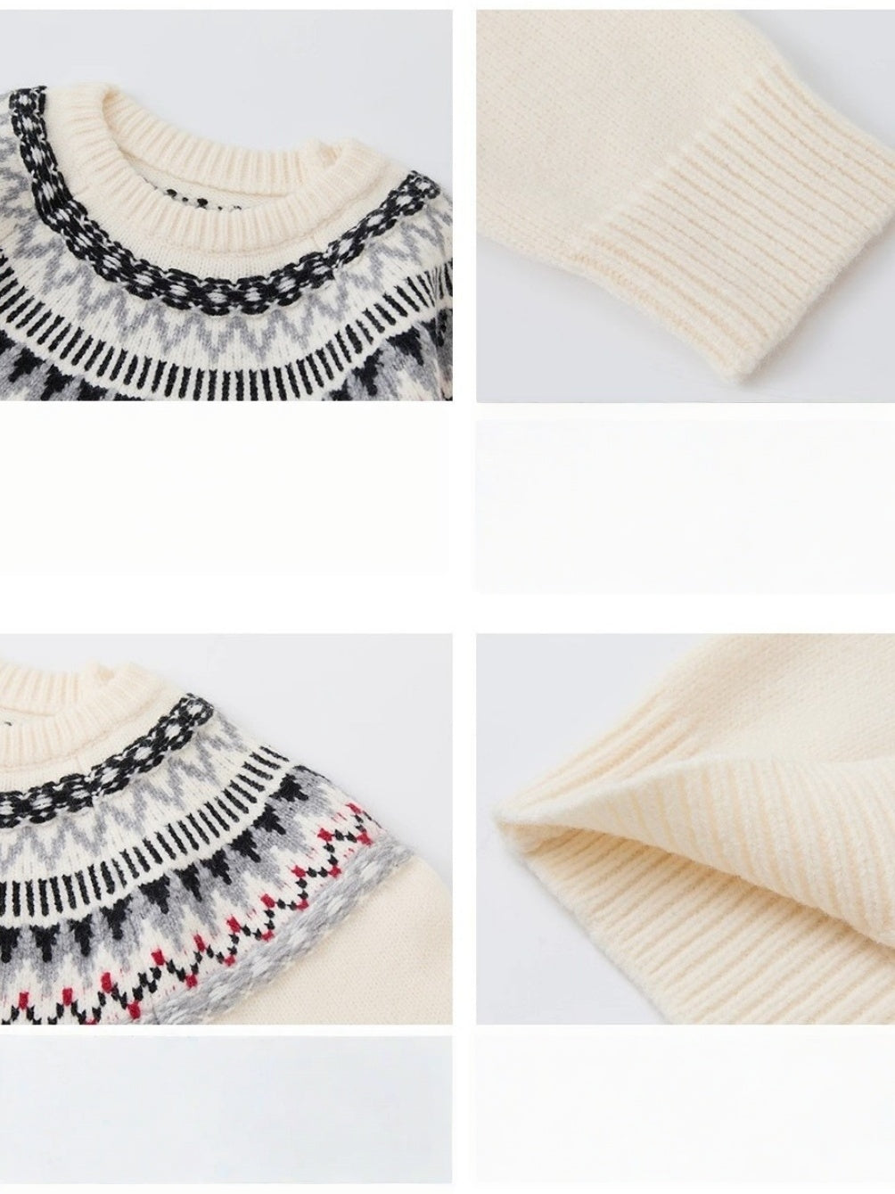 Retro Fair Isle Jacquard Crew Neck Sweaters