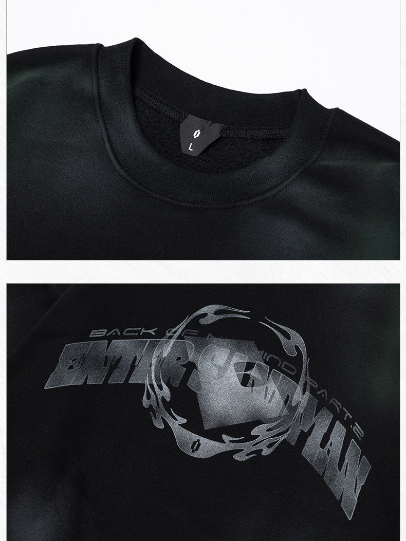 Plush Thickening Two-color Inkjet Printing Hem Drawstring Crew Neck Sweatshirt