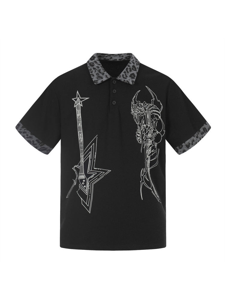 Abstract Printed Ins Leopard Print Patchwork POLO