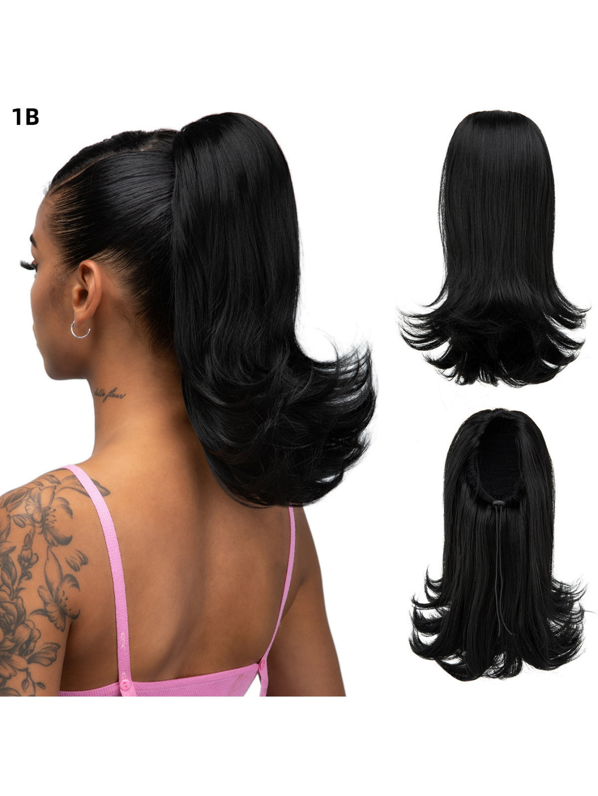 Slightly Curled Short Hair With Drawstring Ponytail, Made Of Synthetic High-temperature Silk Wig