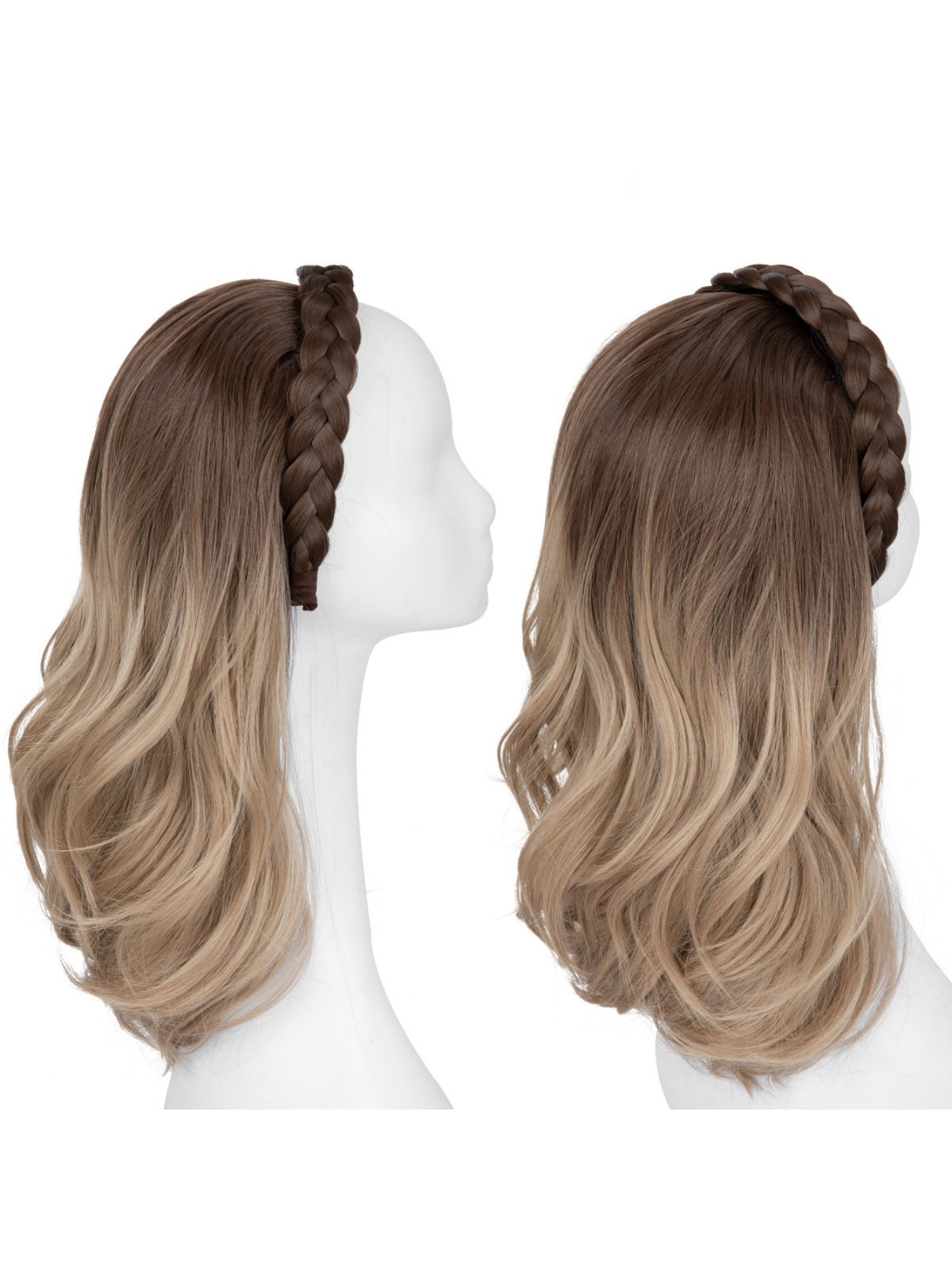 Fishbone Braid Headband Integrated Hair Replacement Long Curly Half-head Wig