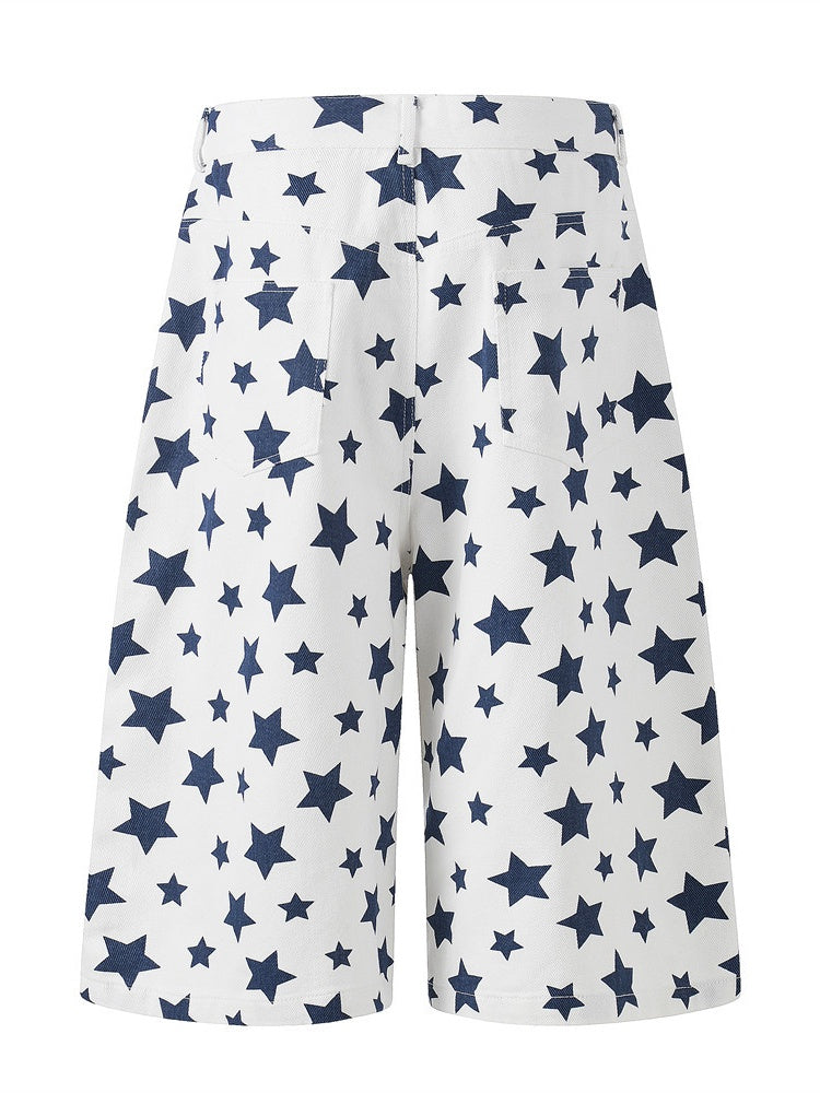 Full Print Star Loose-fit Wide Leg Work Clothes Five Points Shorts