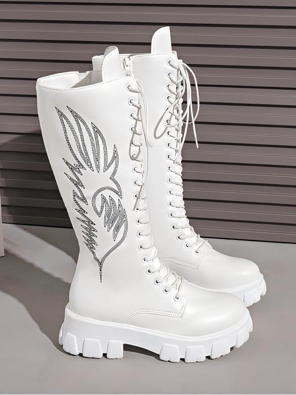 Lace-up Zippered Knee-high Platform Embroidered Vintage Women's Boots