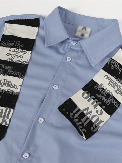 Patchwork Striped Shirt with Shawl Accent