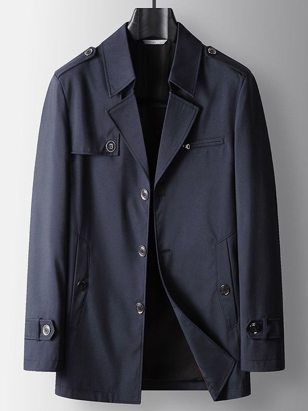 Business Notch-Lapel Single-Breasted Mid-Length Trench Coat