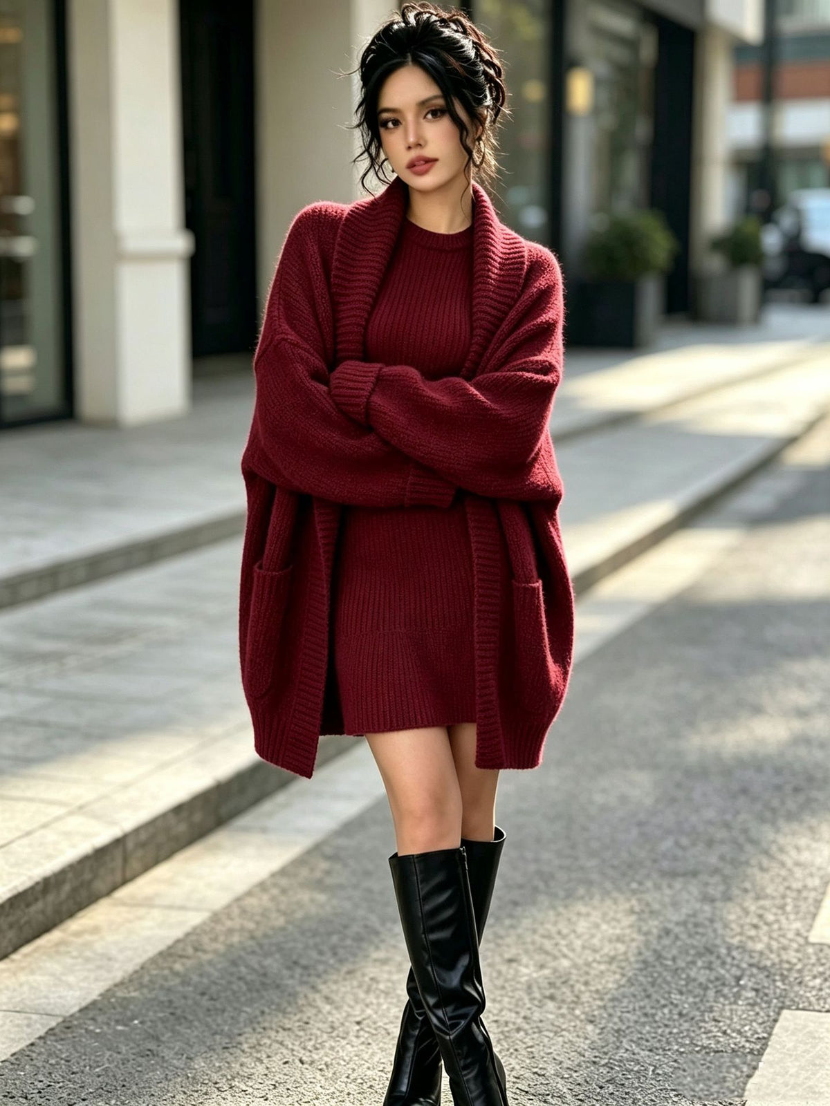 Autumn/Winter Loose Knit Cardigan Set