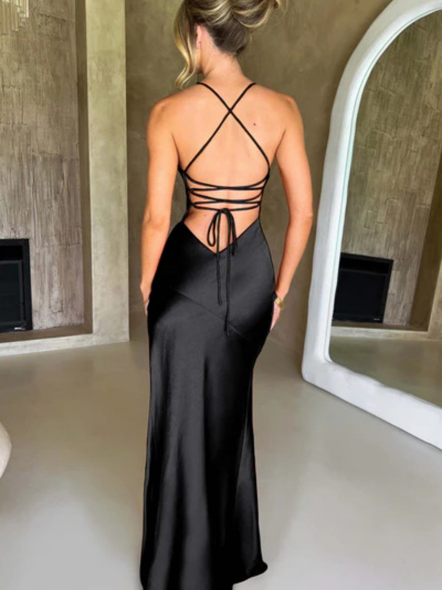 Sexy Halter Top High Slit Slim Fit Satin Parties Cocktail Party Wedding Long Dress