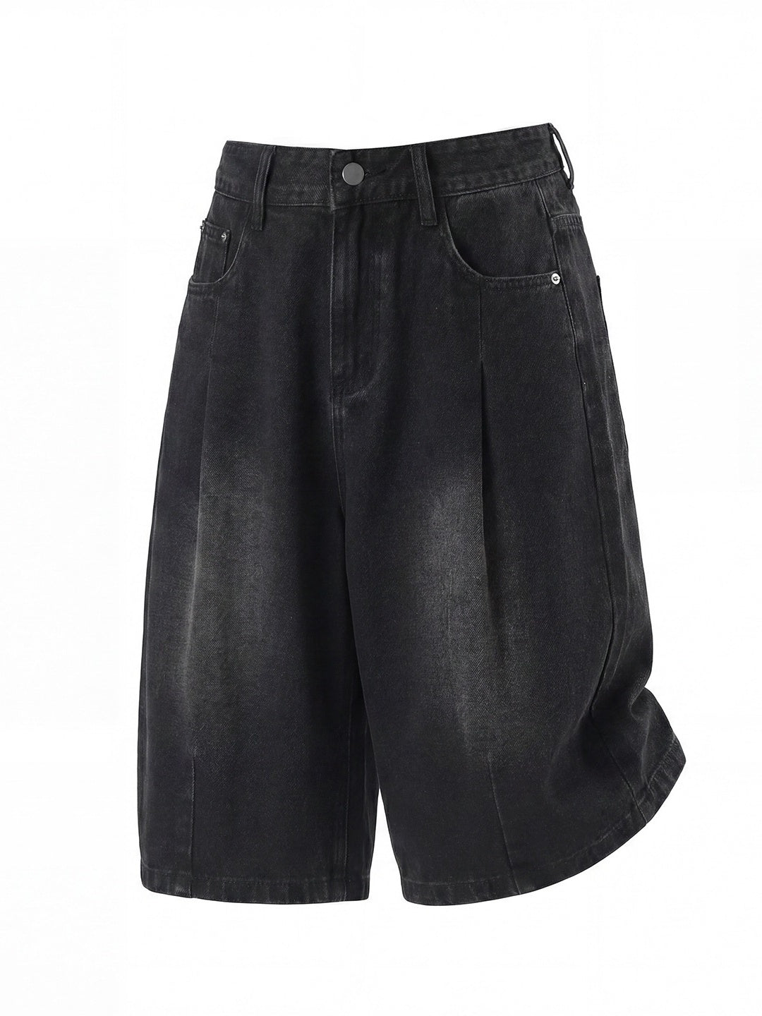Distressed Washed Gathering 7 Points Denim Shorts