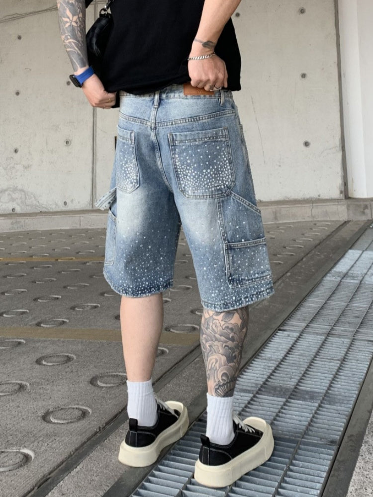 Diamond Full Diamond Hole Gradient 7 Points Denim Shorts