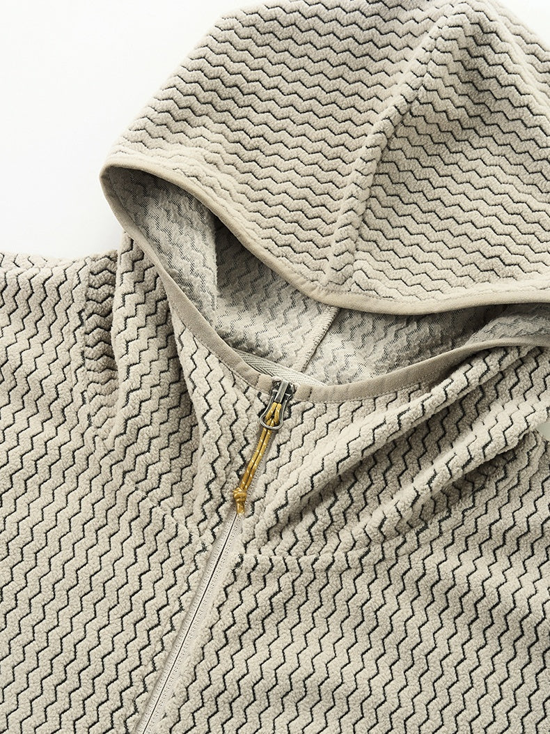 Bata Wave Pattern Stand Collar Outdoor Windproof Zipper Jacket