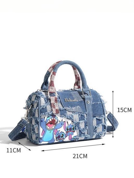 Stitch-themed Denim Patchwork Handbag
