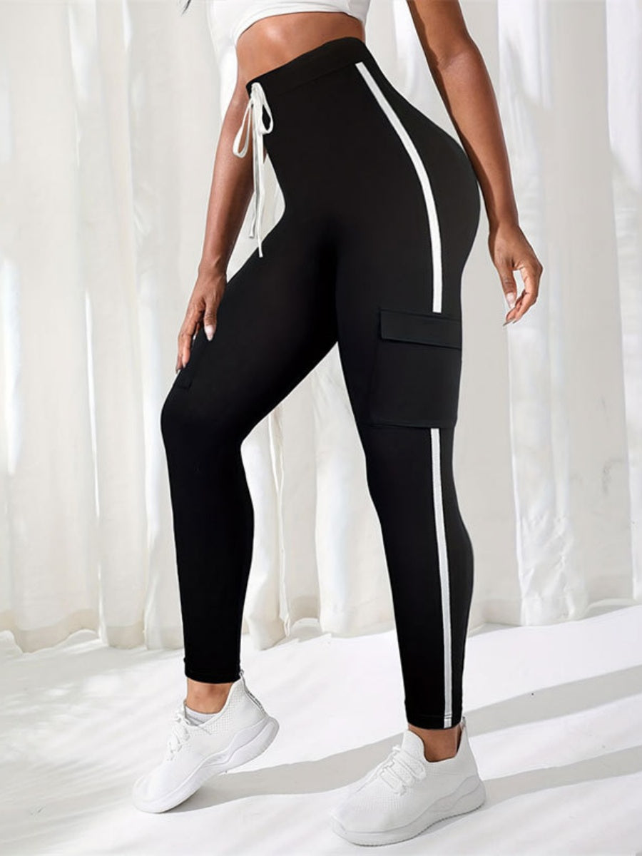 Big Pocket Yoga Knitting Stripes Tight Fit Pants
