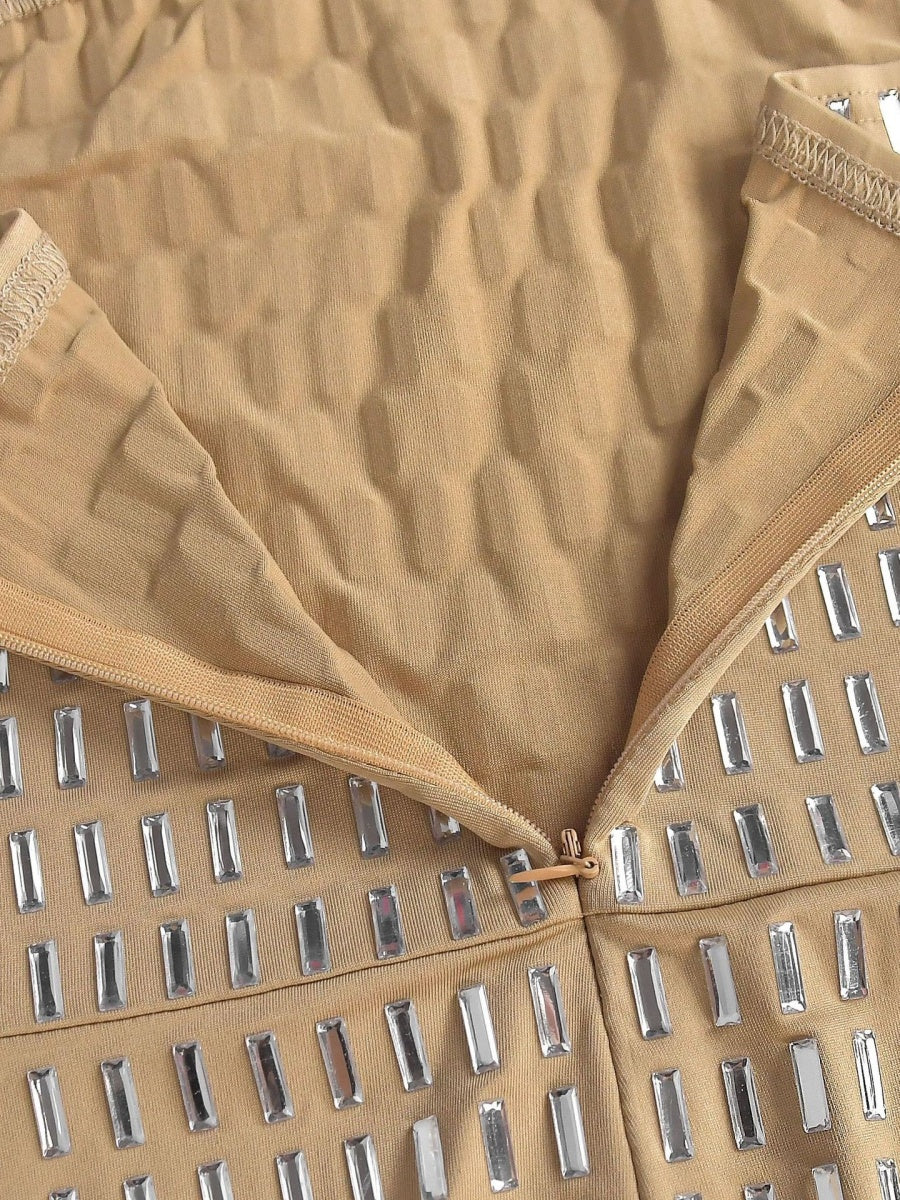 Strapless Rhinestone Hip-hugging Mesh Sequins Dinner Cocktail Maxi Dress