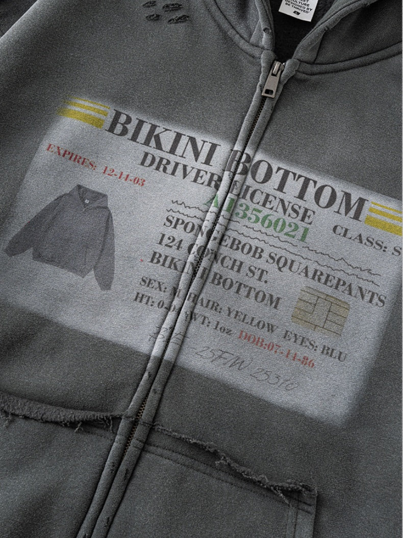 Cardigan mit abgenutztem, gewaschenem Print-Hoodie