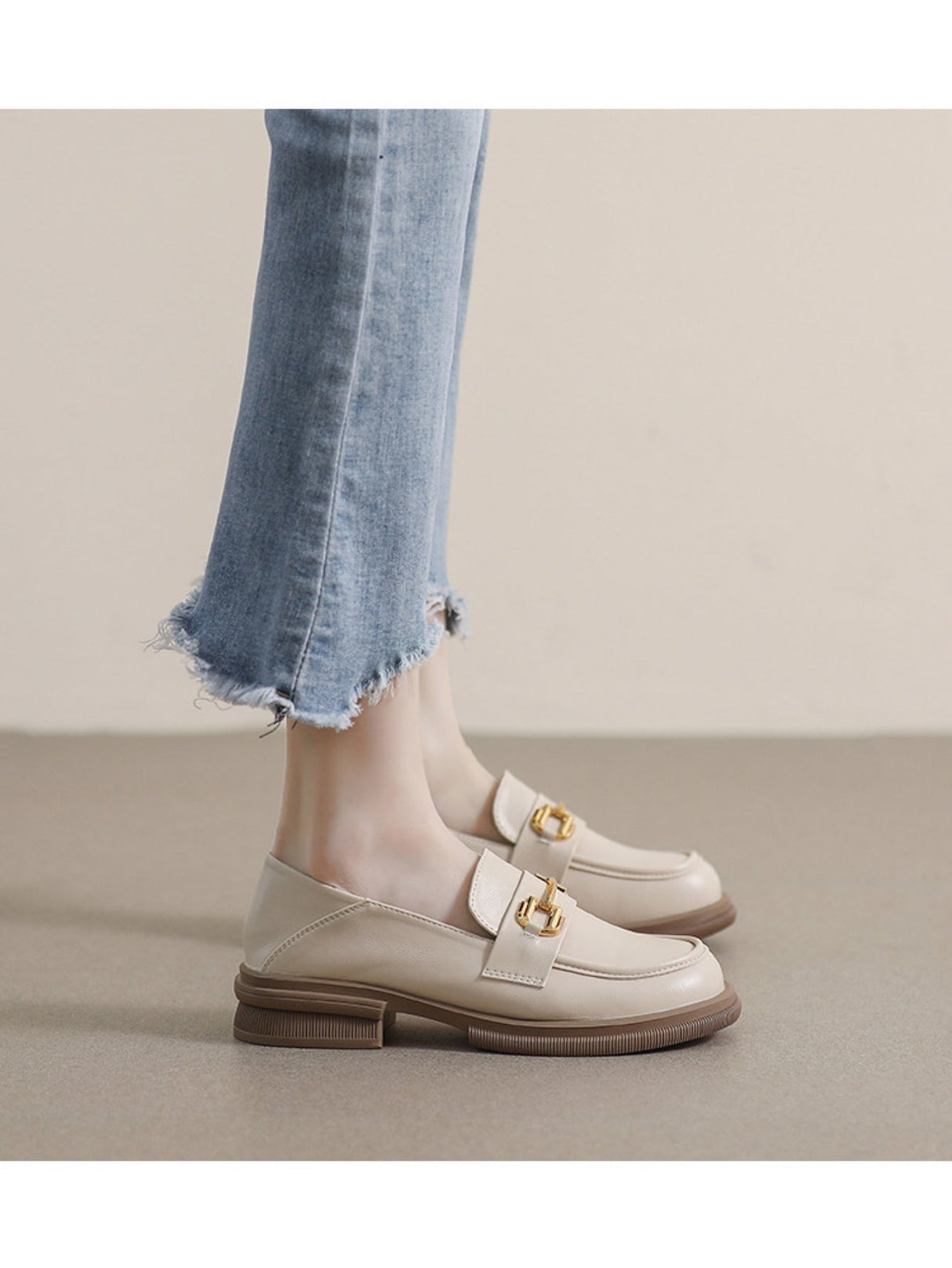 Liber Spring and Autumn Thick-soled Metal Buckle Women's Loafers