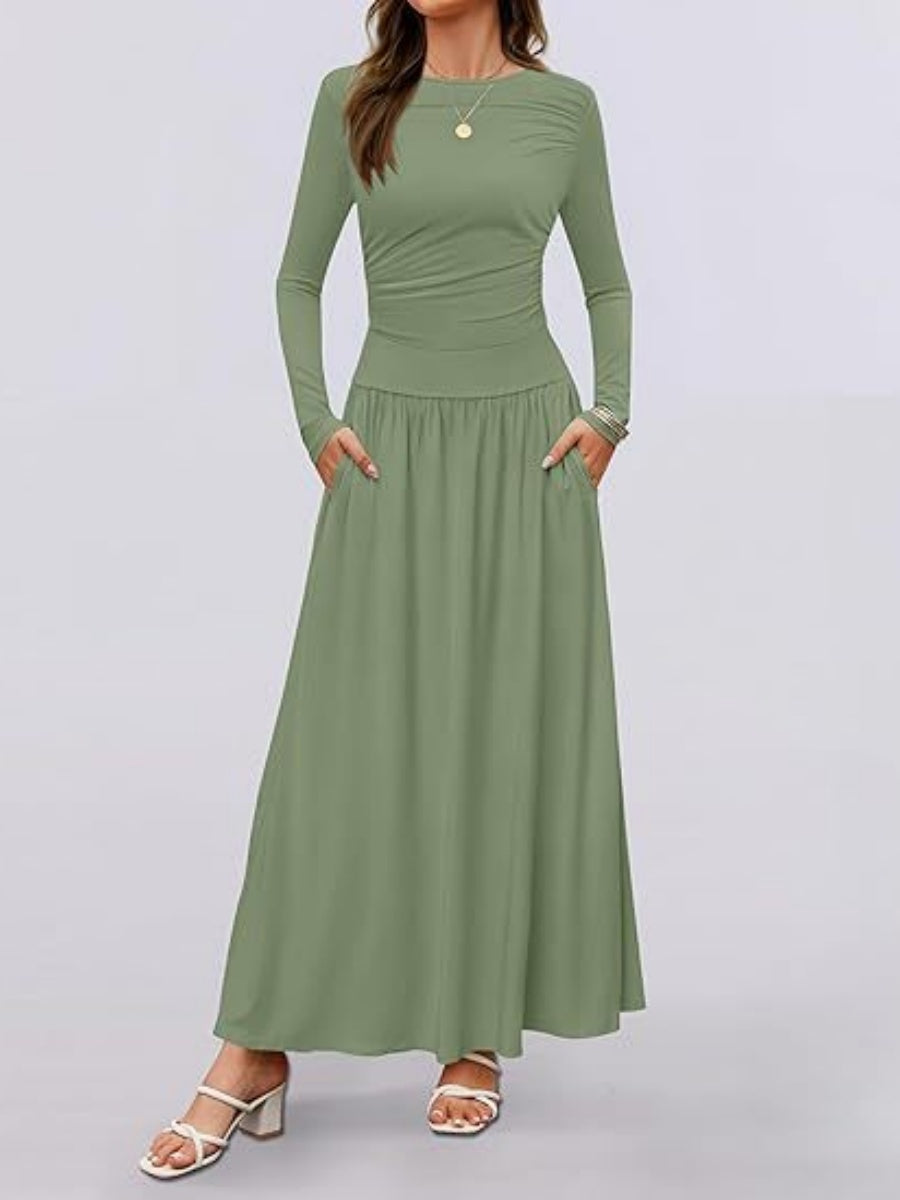 Liber Spring Women's Pocket Solid Color Maxi Dresses