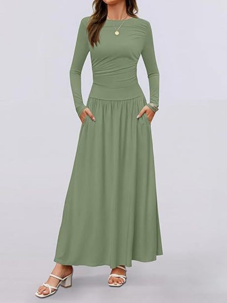 Liber Spring Women's Pocket Solid Color Maxi Dresses
