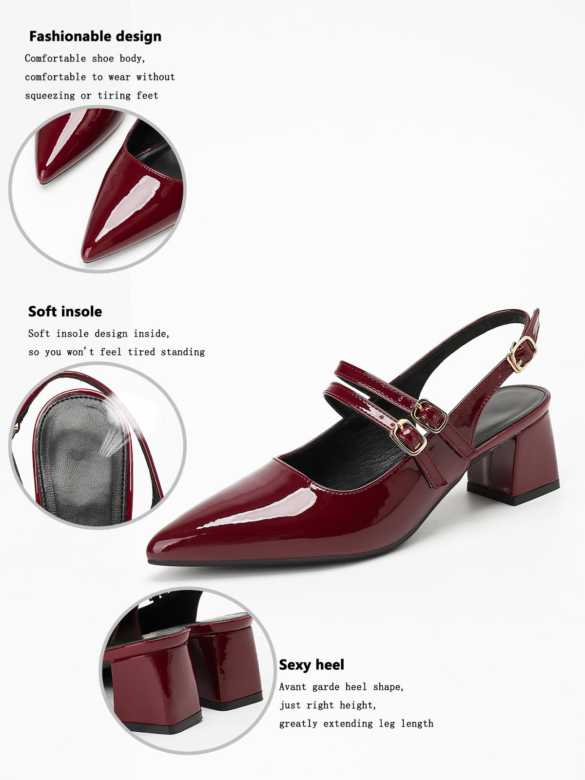 Metal Buckle Pointed Toe Open Back Chunky Heel Mary Jane Shoes