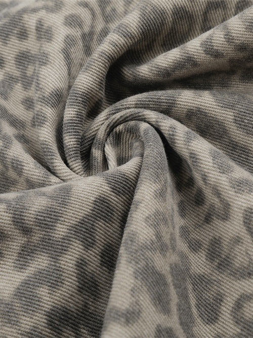 Retro Leopard Print Work Clothes Color-blocked Embroidery 7 Points Jeans