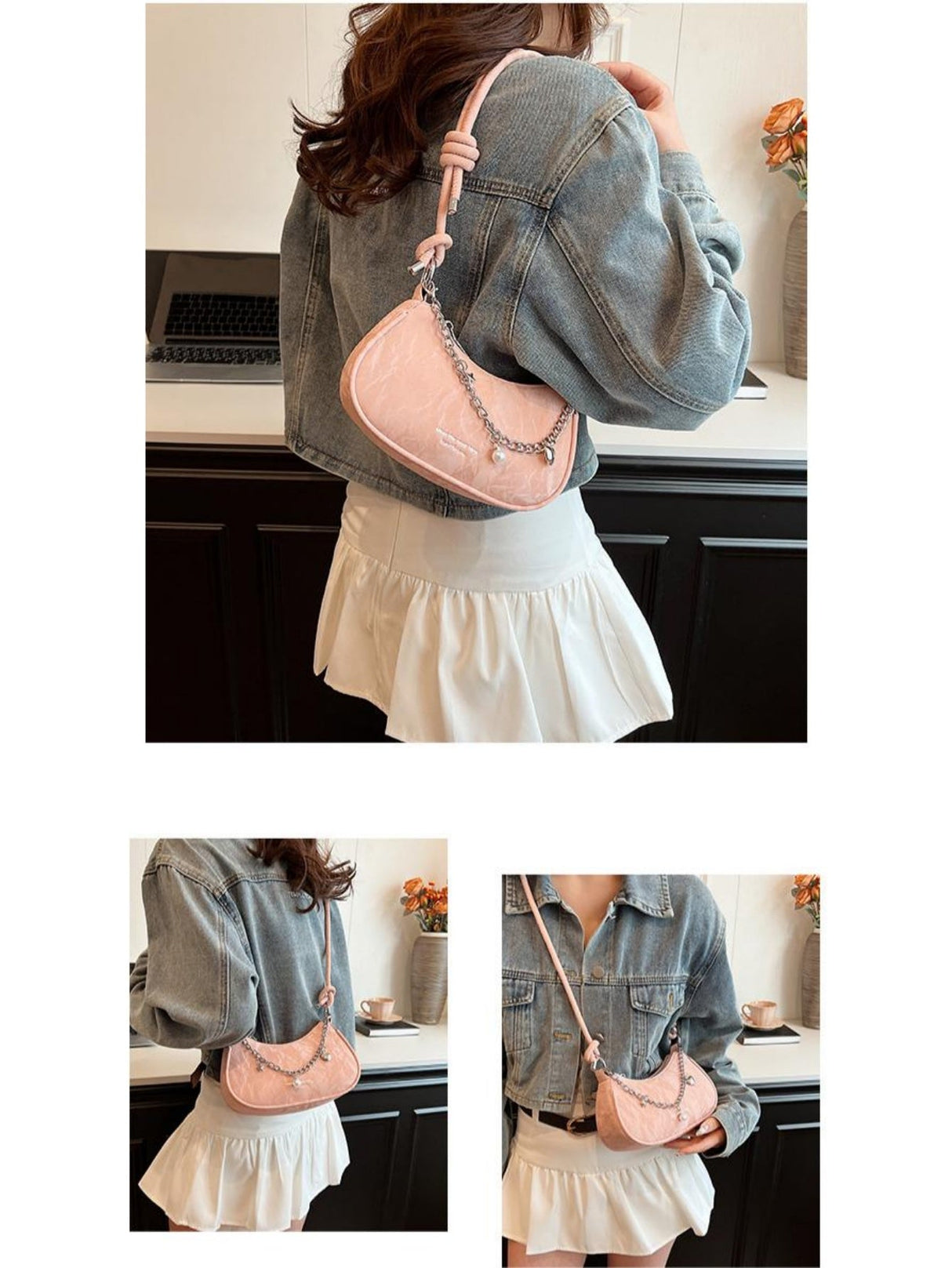 Heart-shaped Metal Chain Crossbody Bag