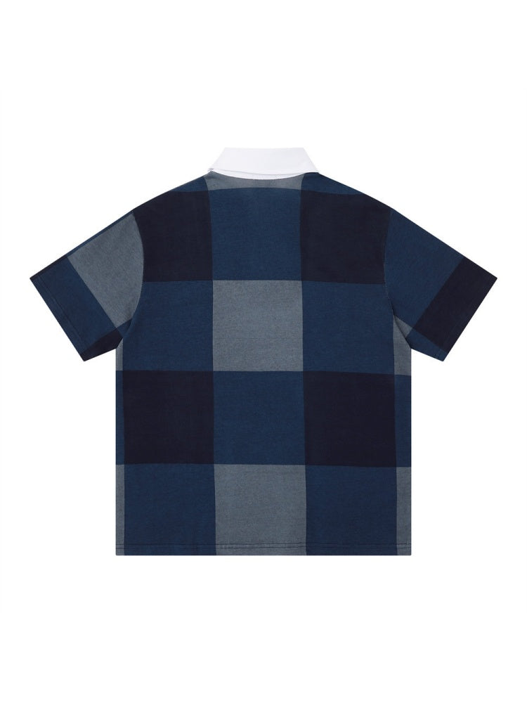 Plaid Ins Hip Hop Color-blocked POLO Shirt