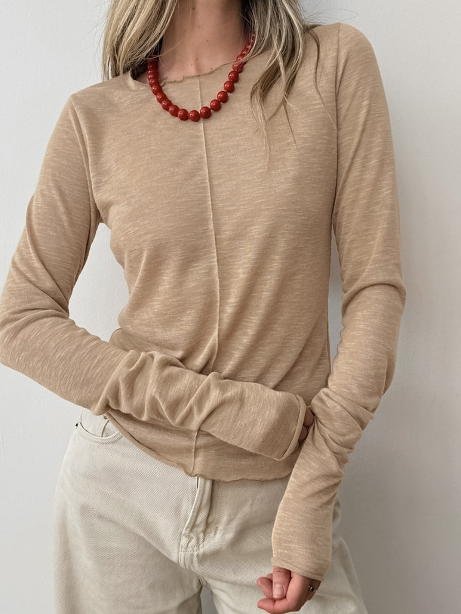 Liber Autumn Women's Splicing Solid Color Long sleeve Crew Neck T-shirts