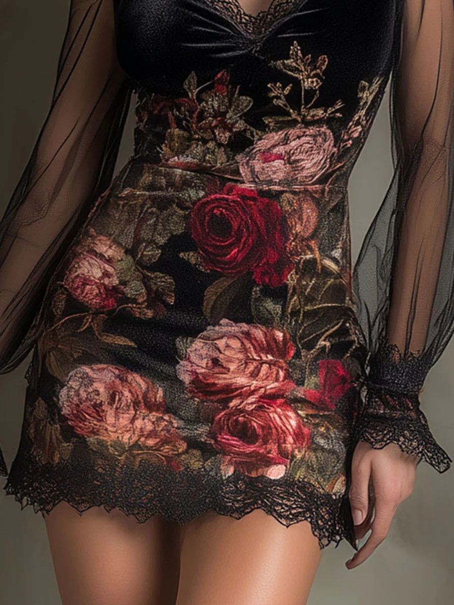 【EXPÉDITION NORMALE】Robes courtes et mini moulantes à bordure en dentelle, empiècements en résille florale