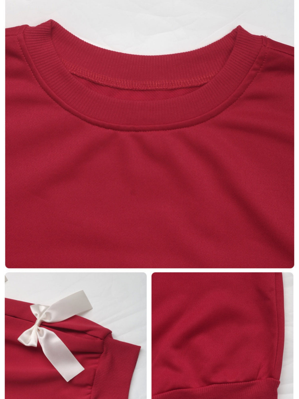 Sweet Red Round Neck Long-sleeved Christmas Bow Bottoming Top Sweatshirt