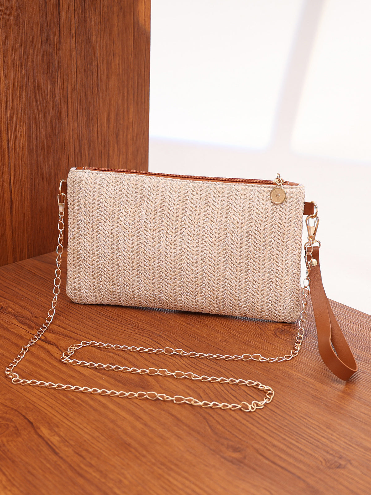 Solid Color Vacation Straw Crossbody Bag