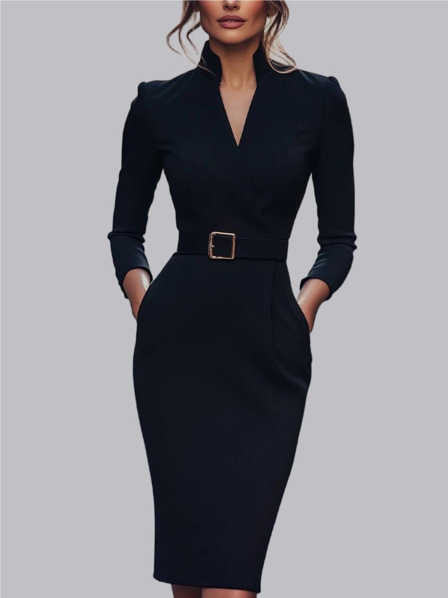 Robe midi de travail à manches longues, cintrée à la taille et aux hanches, style Temperament.