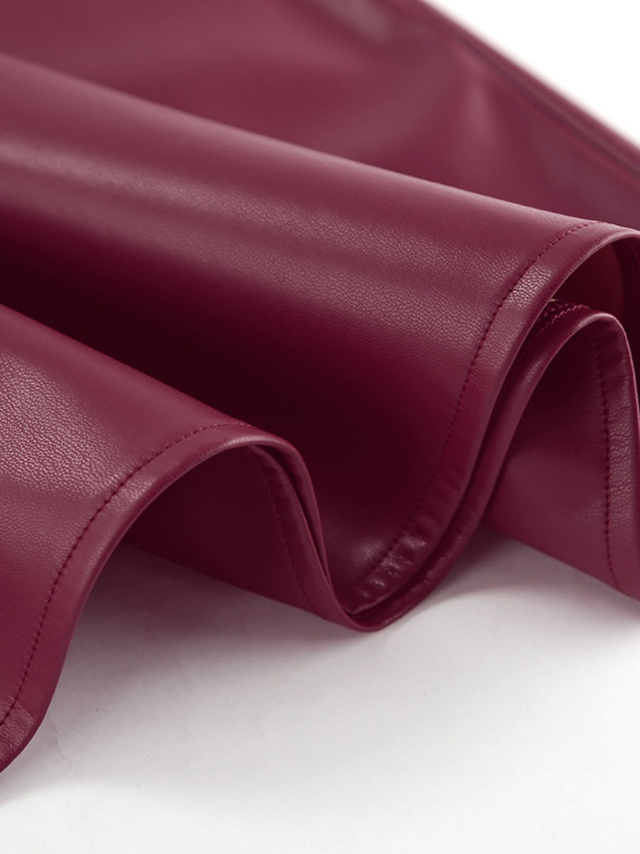 A-line skirt with full pockets Pu leather skirt
