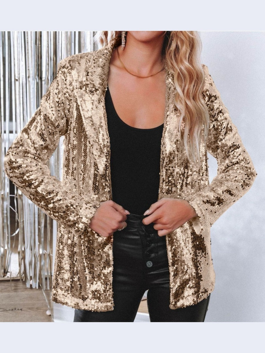 Lapel Long-Sleeve Sequined Casual Blazer