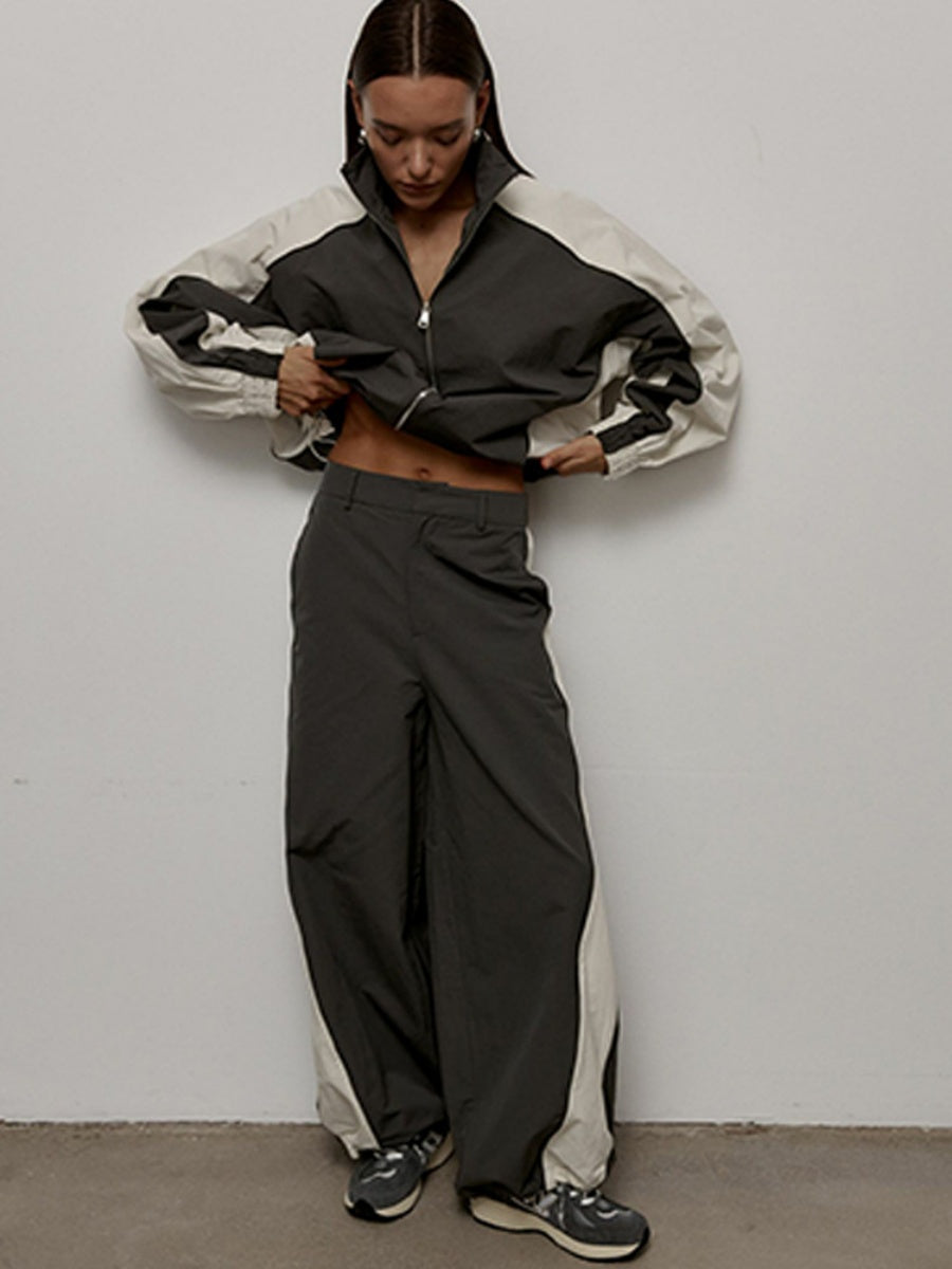 Liber Autumn women's drawstring clothing Colorblock long-sleeved two-piece jacket