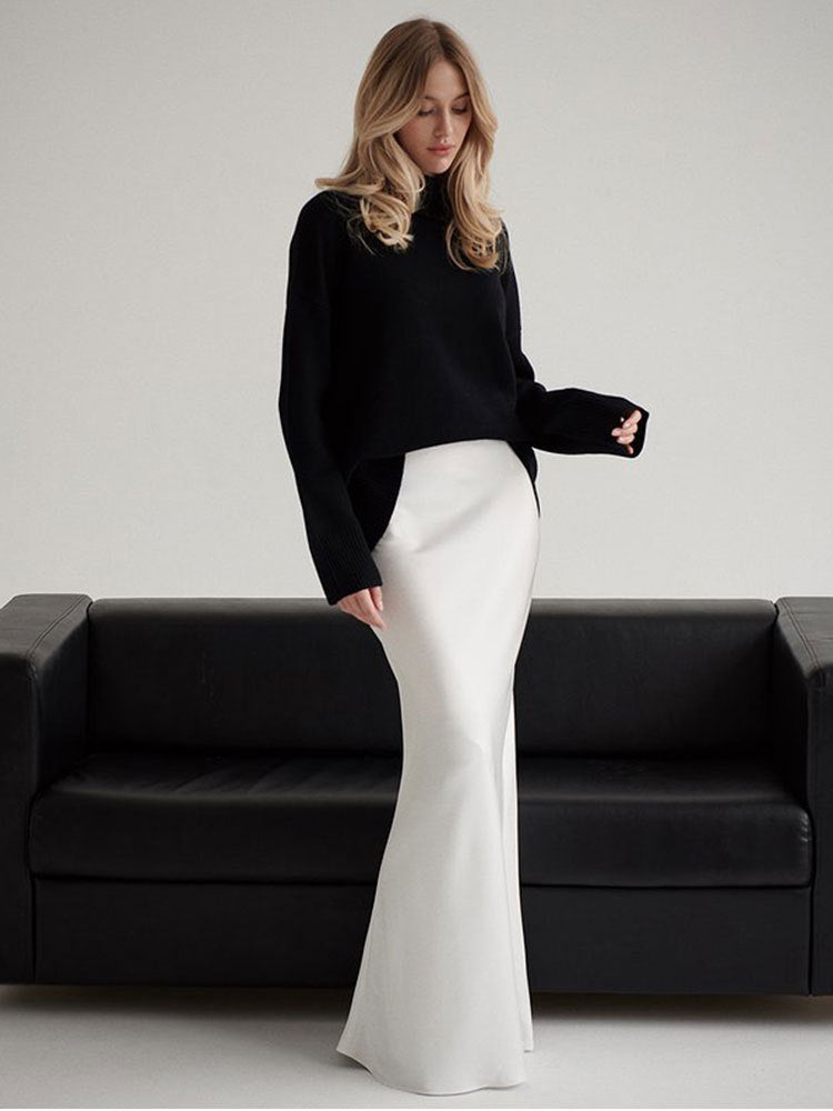 Fishtail Satin Long High-Waisted Bodycon Floor-Length Fishtail Skirt