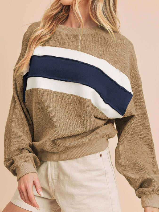 Women's Autumn/Winter Color-Blocked Crew Neck Long-Sleeved Sweatshirt