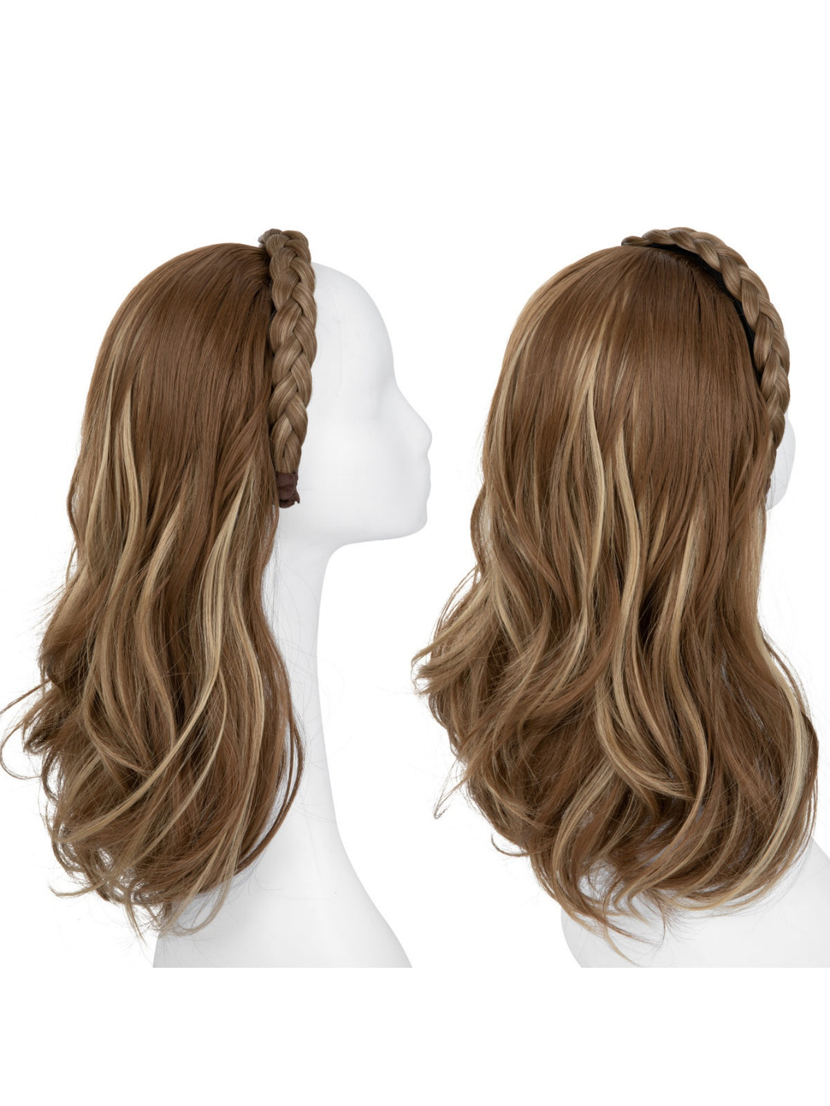 Fishbone Braid Headband Integrated Hair Replacement Long Curly Half-head Wig