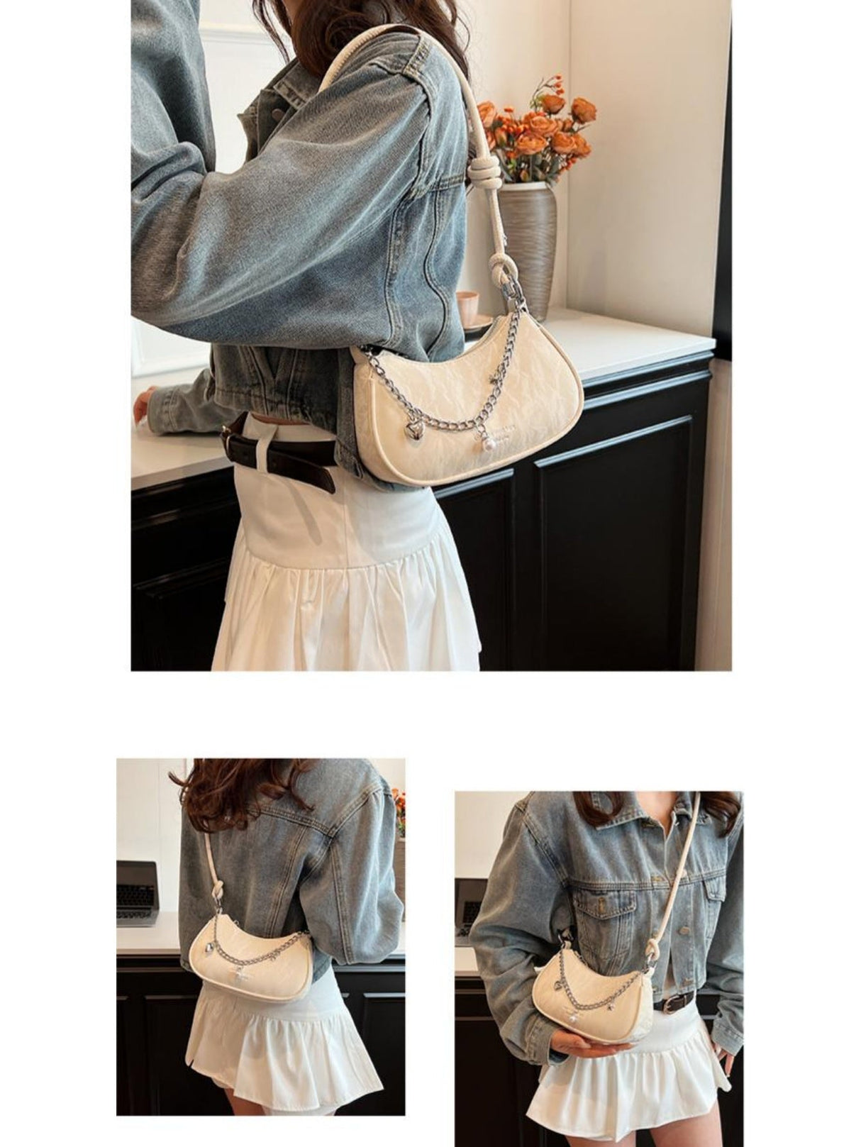 Heart-shaped Metal Chain Crossbody Bag