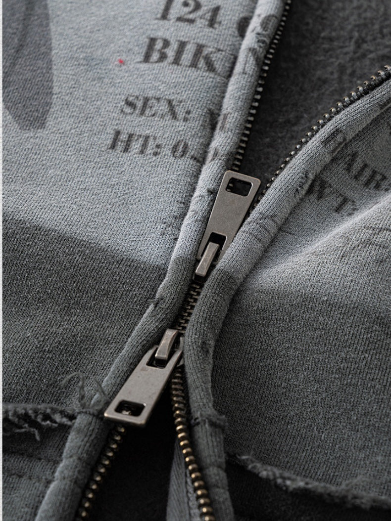 Cardigan mit abgenutztem, gewaschenem Print-Hoodie