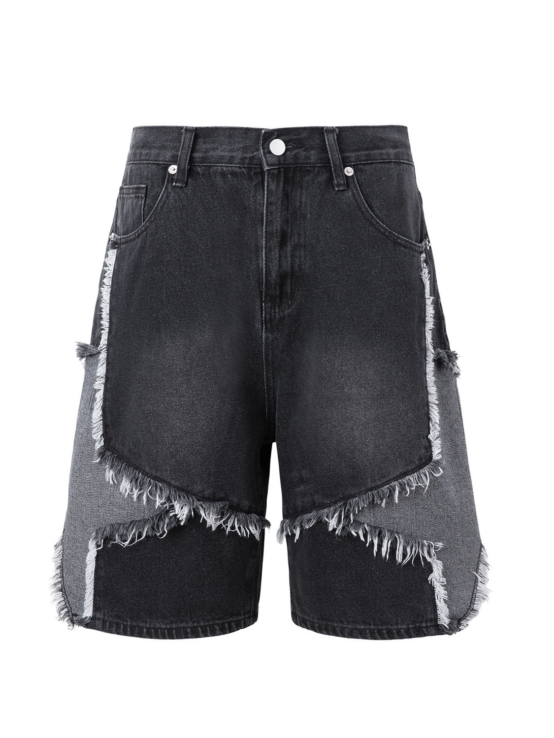 Five-pointed Star Patchwork Loose-fit Straight-fit Denim Mid-length Pants Shorts