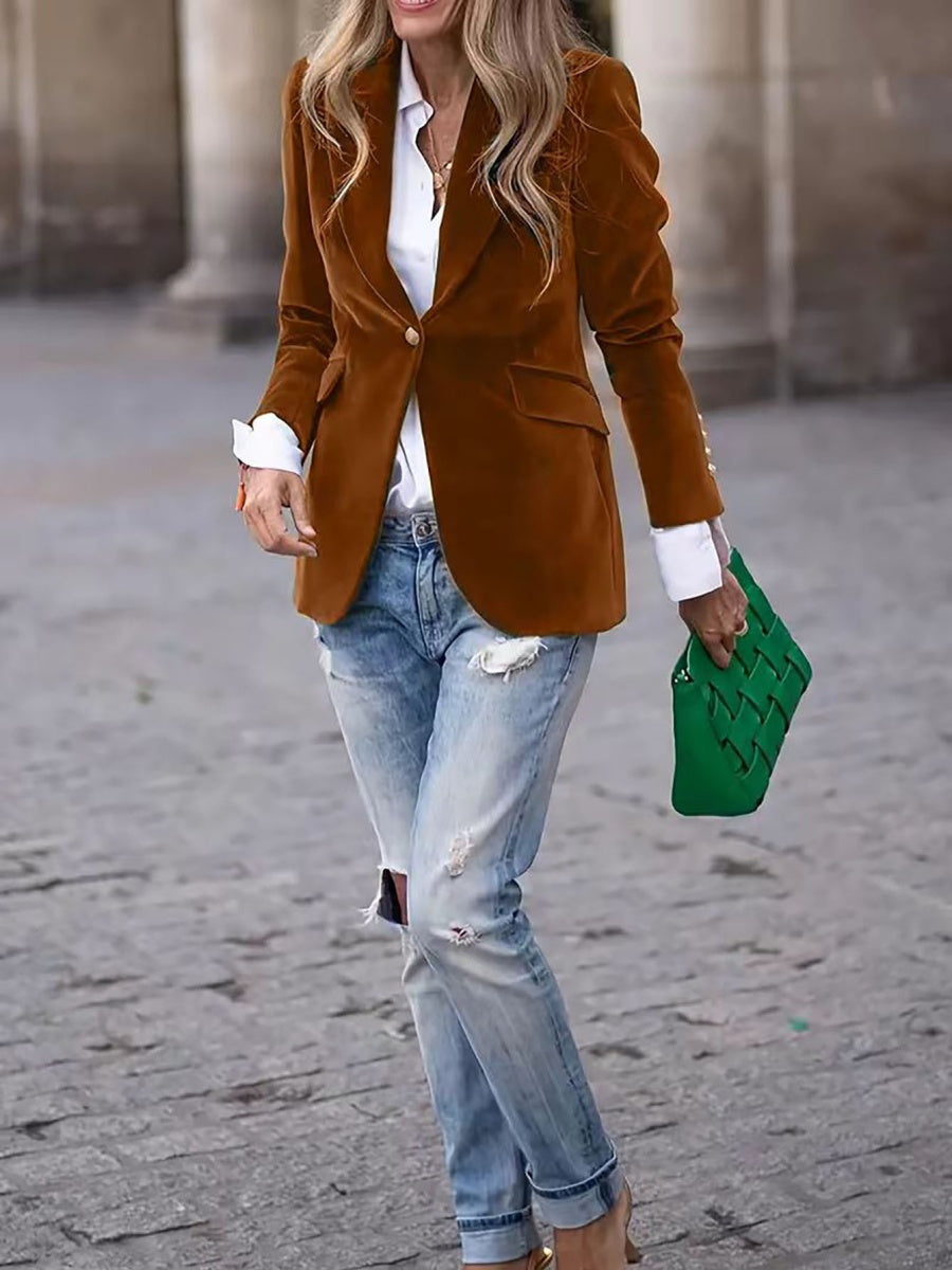 Slim Velvet Buttons Patch Pocket Blazer