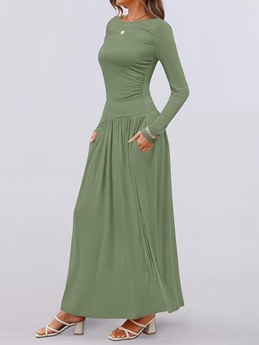 Liber Spring Women's Pocket Solid Color Maxi Dresses