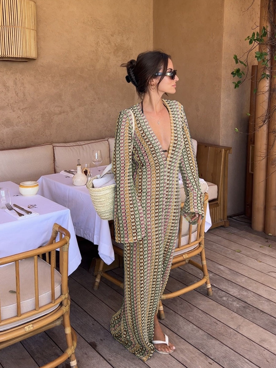 Boho Deep V-Neck Split Maxi Dress