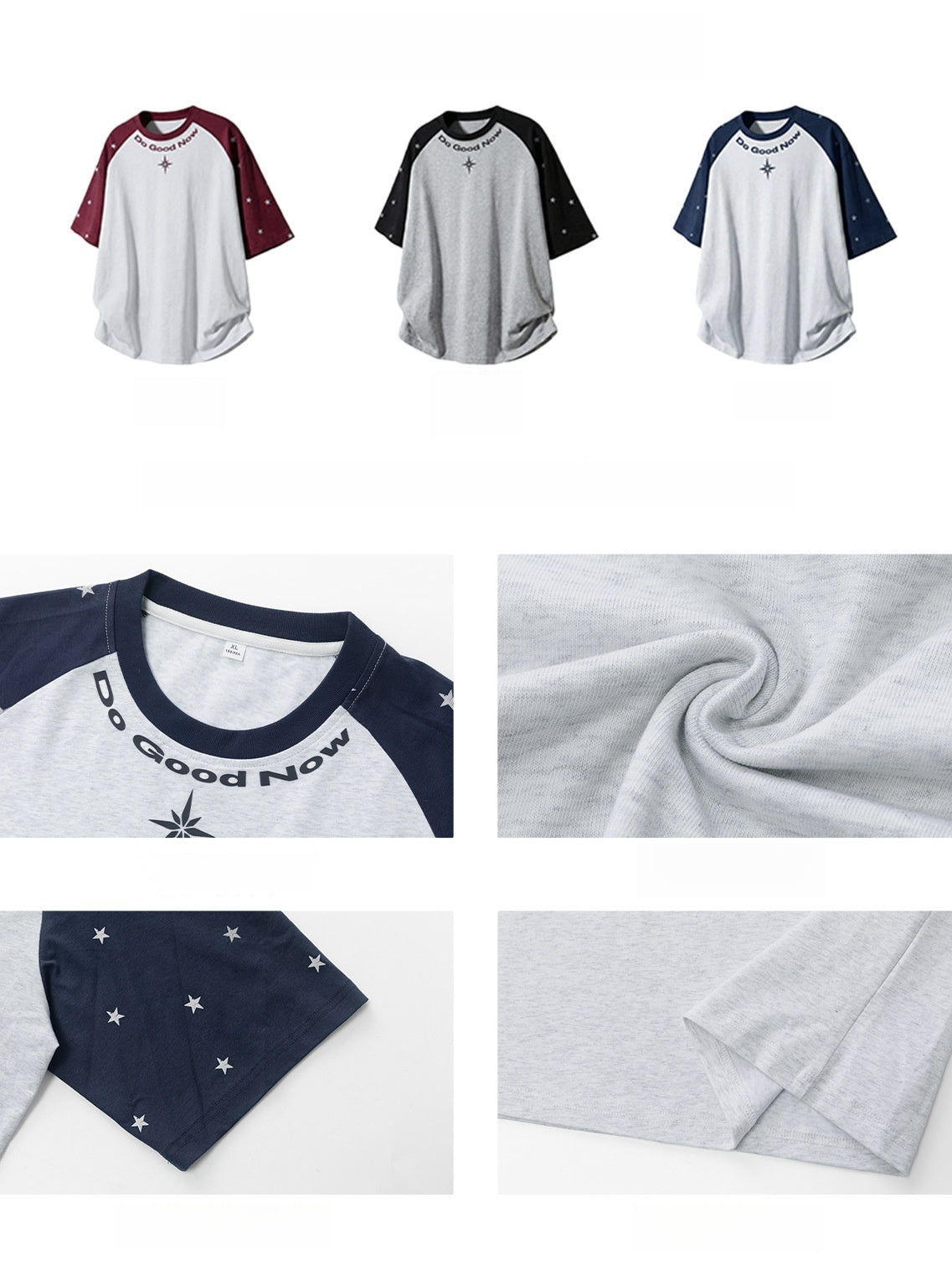 Color-blocked Star Letter Printed T-shirts