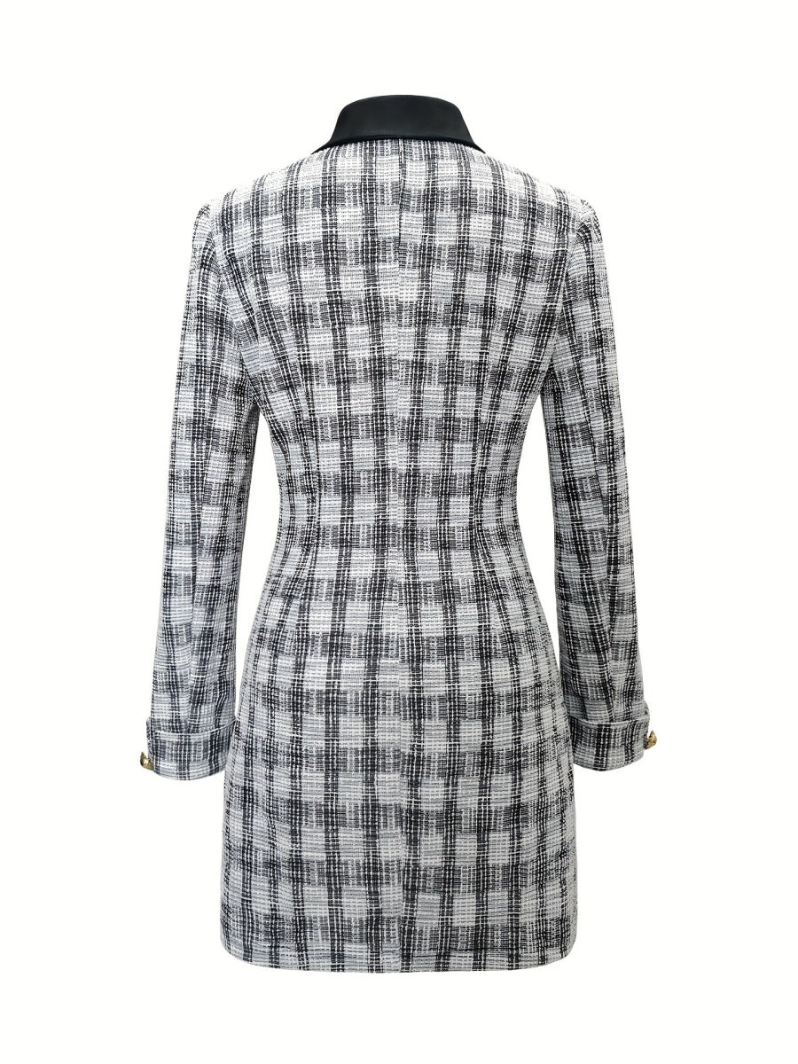 Robes courtes et mini en tweed à carreaux et cuir PU, parfumées à la main, idéales pour les trajets quotidiens.