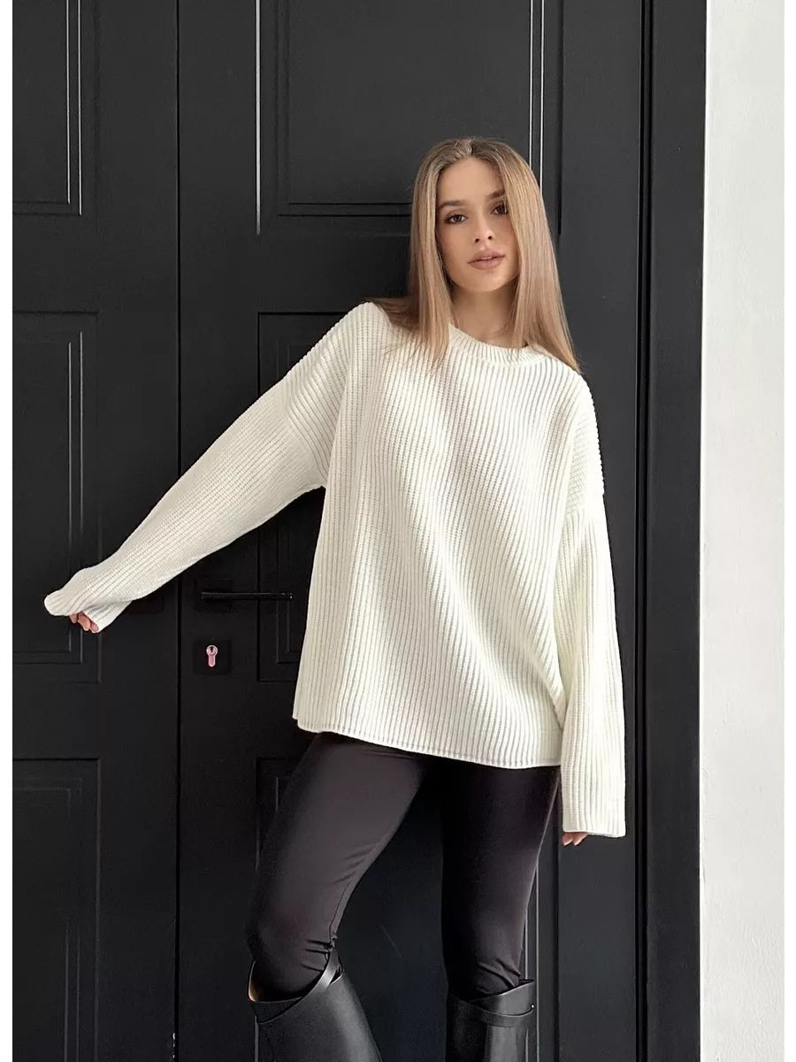 Liber Autumn women's plain solid color pullover long-sleeved sweater