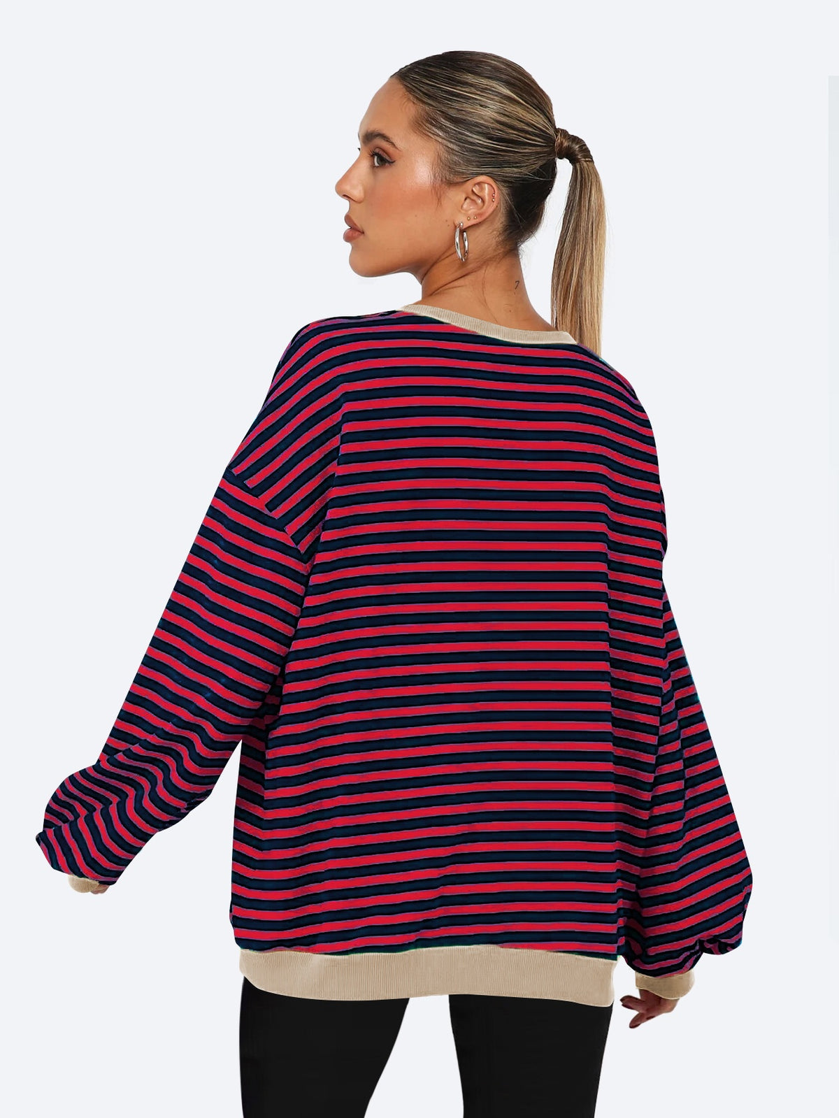 Women's Autumn/Winter Striped Color-Blocked Oversized Long-Sleeved Sweatshirt
