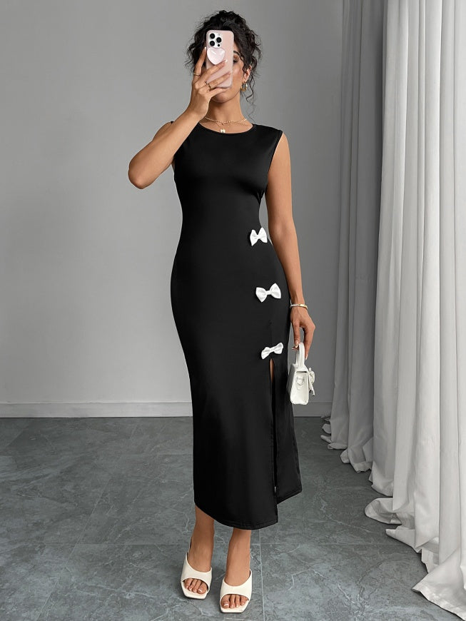 Bow Slit Sleeveless Maxi Dresses