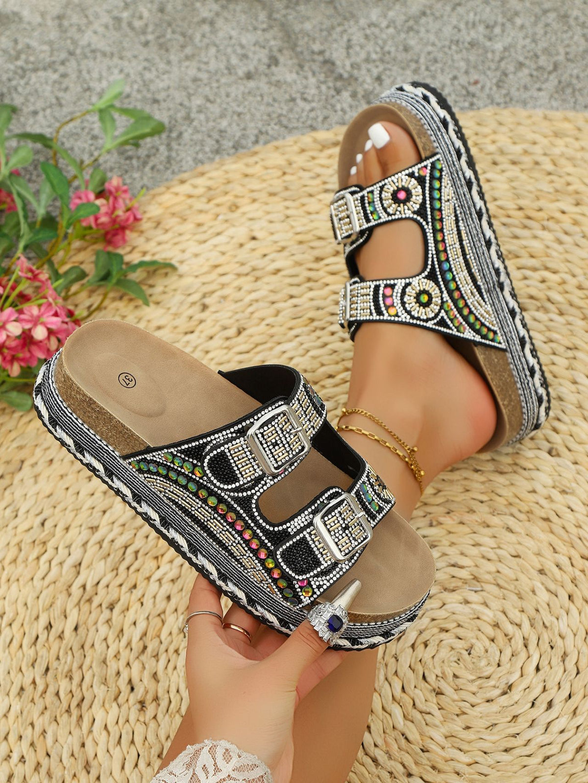 Colorful Rhinestone Platform Sandals